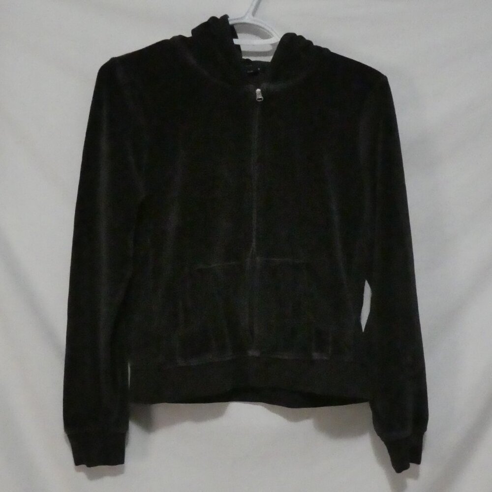 Y2K - GAP - Stretch | medium | Black Zip-Up Velour Hooded Jacket | Pockets